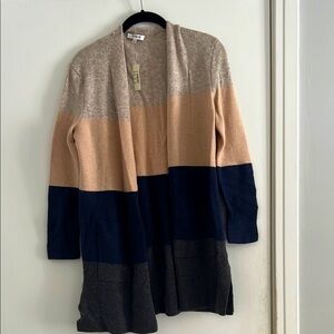 Madewell Colorblock Open Front Cardigan - Beige, Navy, and Gray NWT